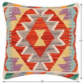 handmade Traditional Pillow Rust Blue Hand-Woven SQUARE 100% WOOL  Hand woven turkish pillow  2 x 2